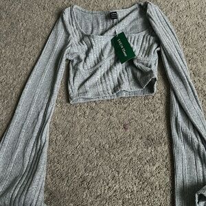 Grey Cropped Long Sleeve Top